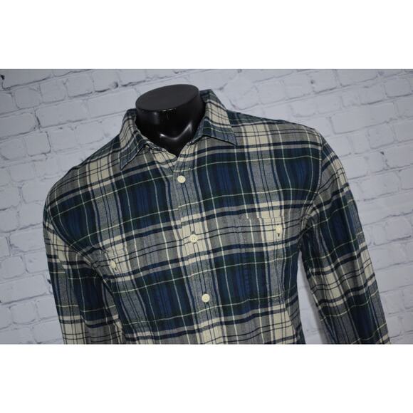 J Crew Flannel Dress Shirt Button Up Mens Size XL Slim Green Blue Plaid Cotton - Picture 5 of 7
